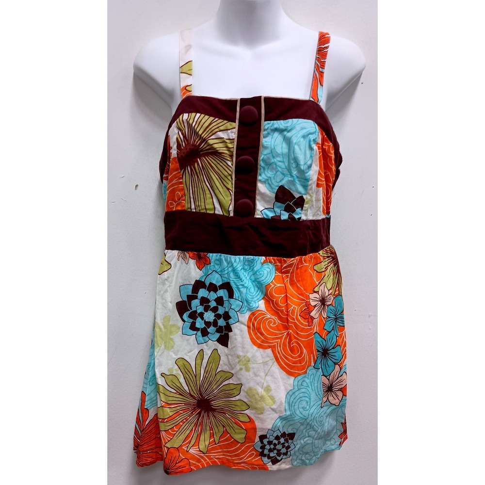 VTG Y2K Eyeshadow Babydoll Top Women‎ 1X Multicolor Floral Sleeveless Boho